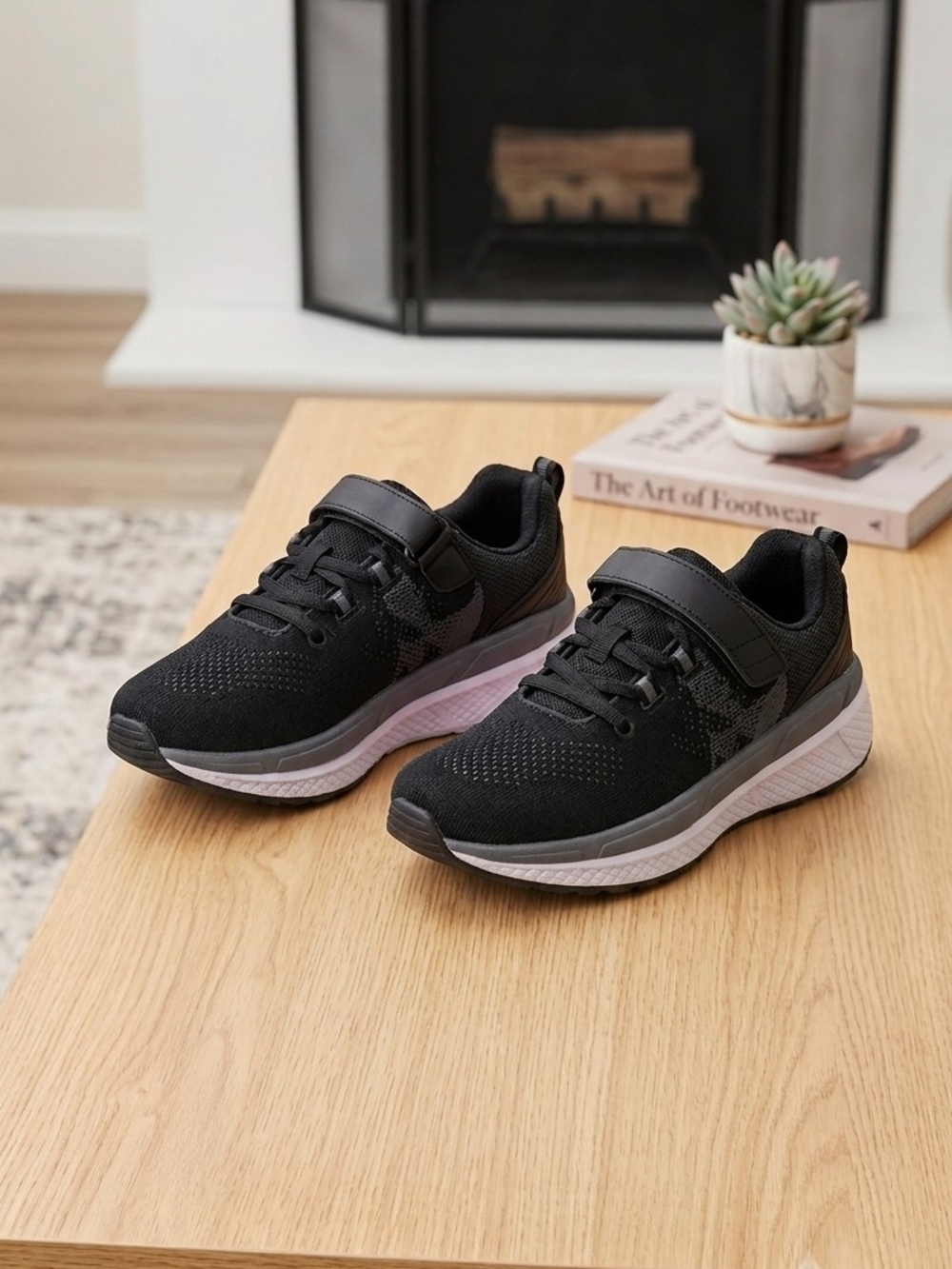 Propet Black and White Womans Sneakers with Hook-and-Loop Strap